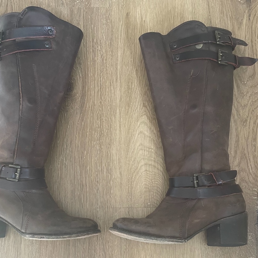 FREEBIRD by Steven Clive Tall Leather Brown Brown, Distressed Buckle, Size 8 - Picture 7 of 15